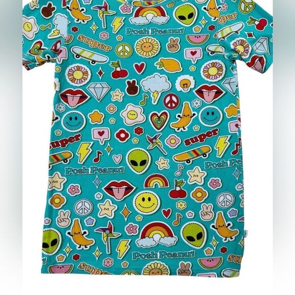 Posh Peanut Kids Teal Colorful Sticker Medley Pajama Top - Picture 4 of 5